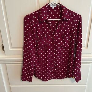 Express Portofino blouse. Burgundy. Long sleeve or can be rolled up.